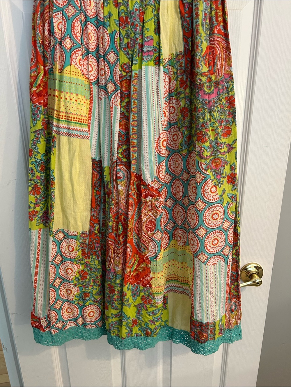 Choices Patchwork MIDI Skirt in Green, Yellow, Red and Teal - Picture 3 of 7